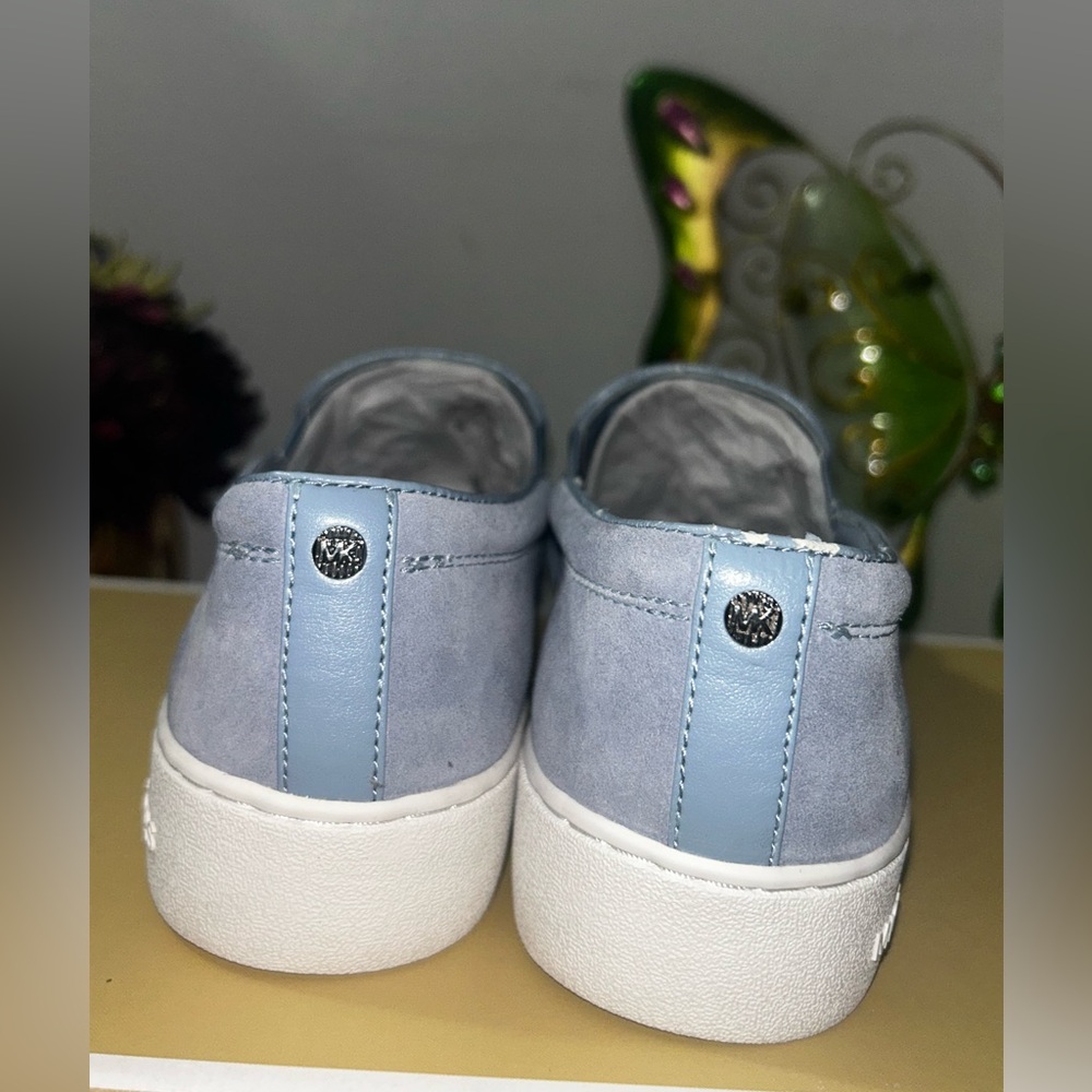 MICHAEL KORS Pale Blue Keaton Embellished Suede Leather Slip-On Sneaker - Picture 5 of 13
